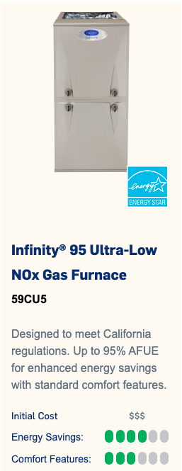 Infinity 95 Ultra Low Gas Furnace Sun Air